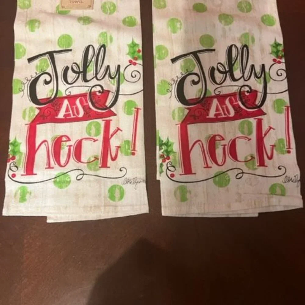 C&F Home Holiday Flour Sack kitchen Towels Jolly As Heck design Cotton set of 2
